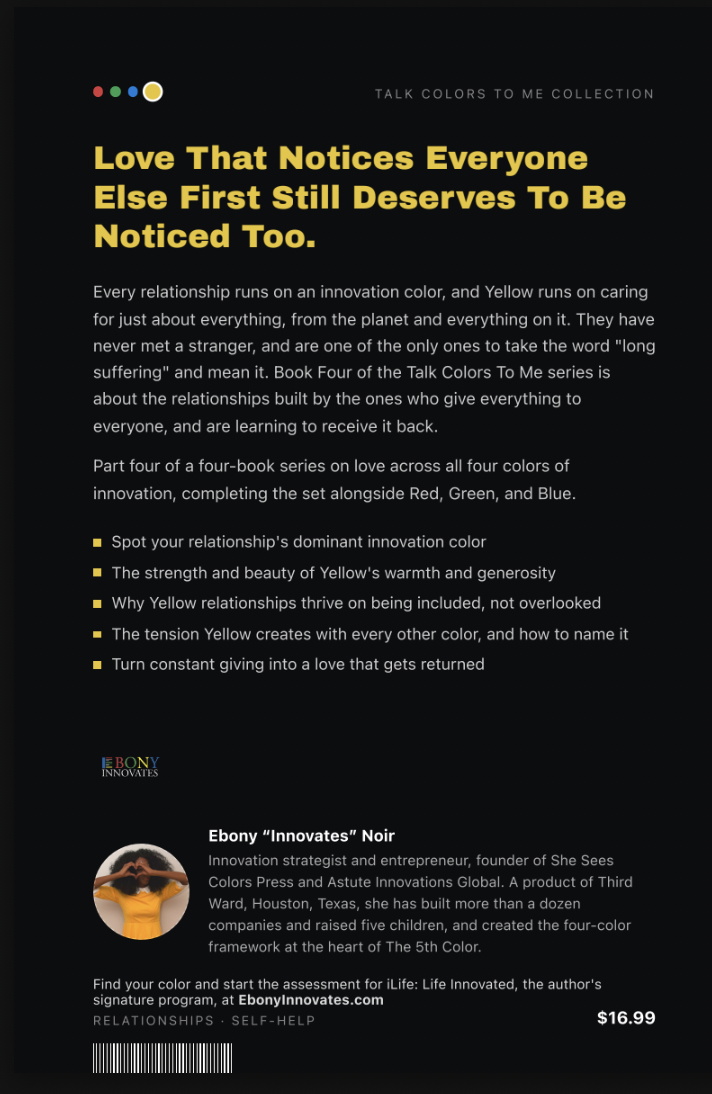 Back cover of The Art of Loving a Yellow
